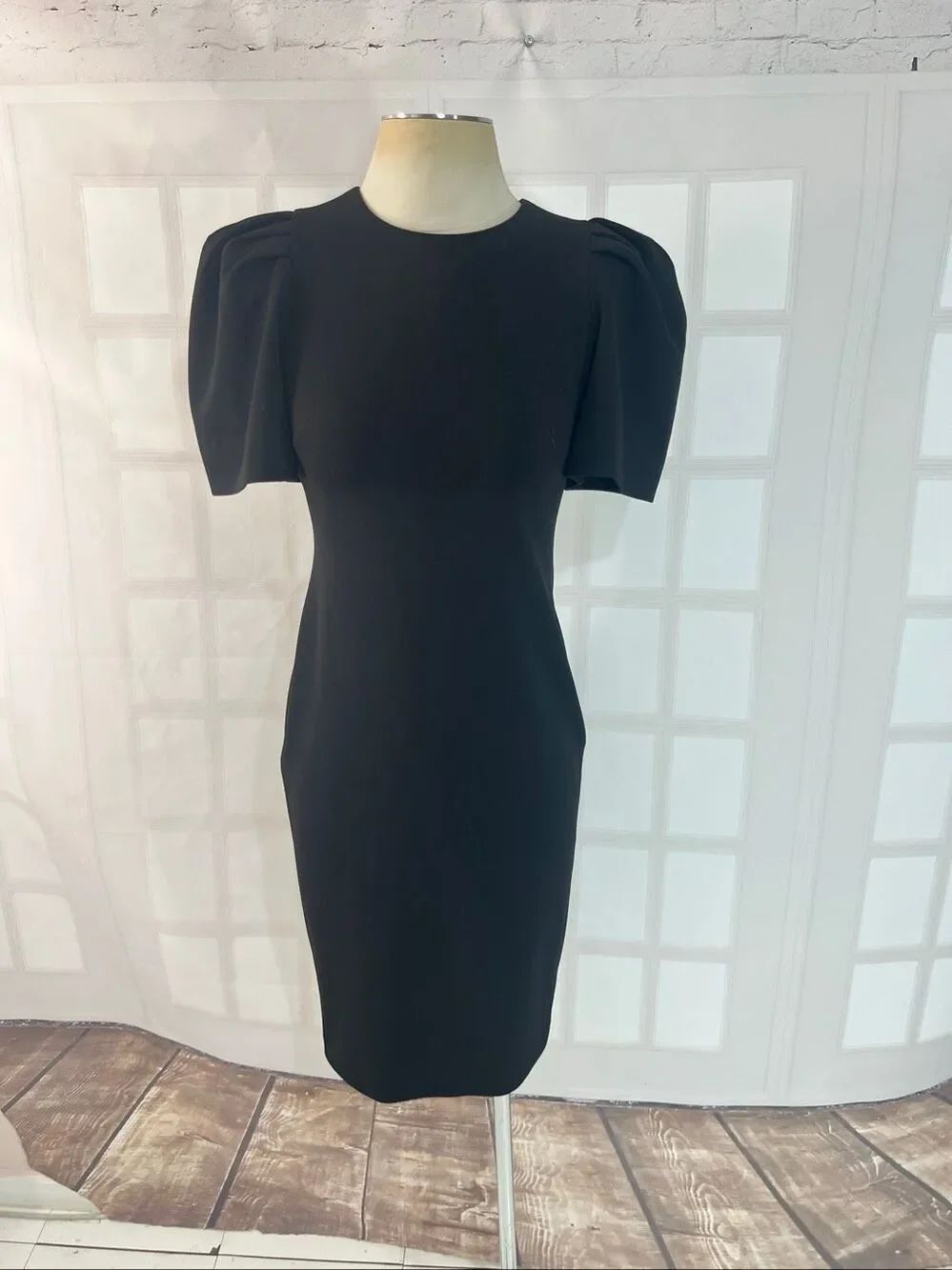 Calvin Klein Short Puff Sleeve Black Professional Knee-Length Sheath Dress Sz 2